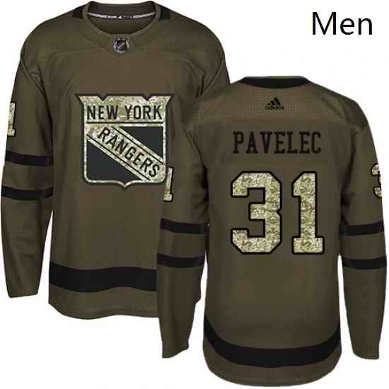 Mens Adidas New York Rangers 31 Ondrej Pavelec Premier Green Salute to Service NHL Jersey